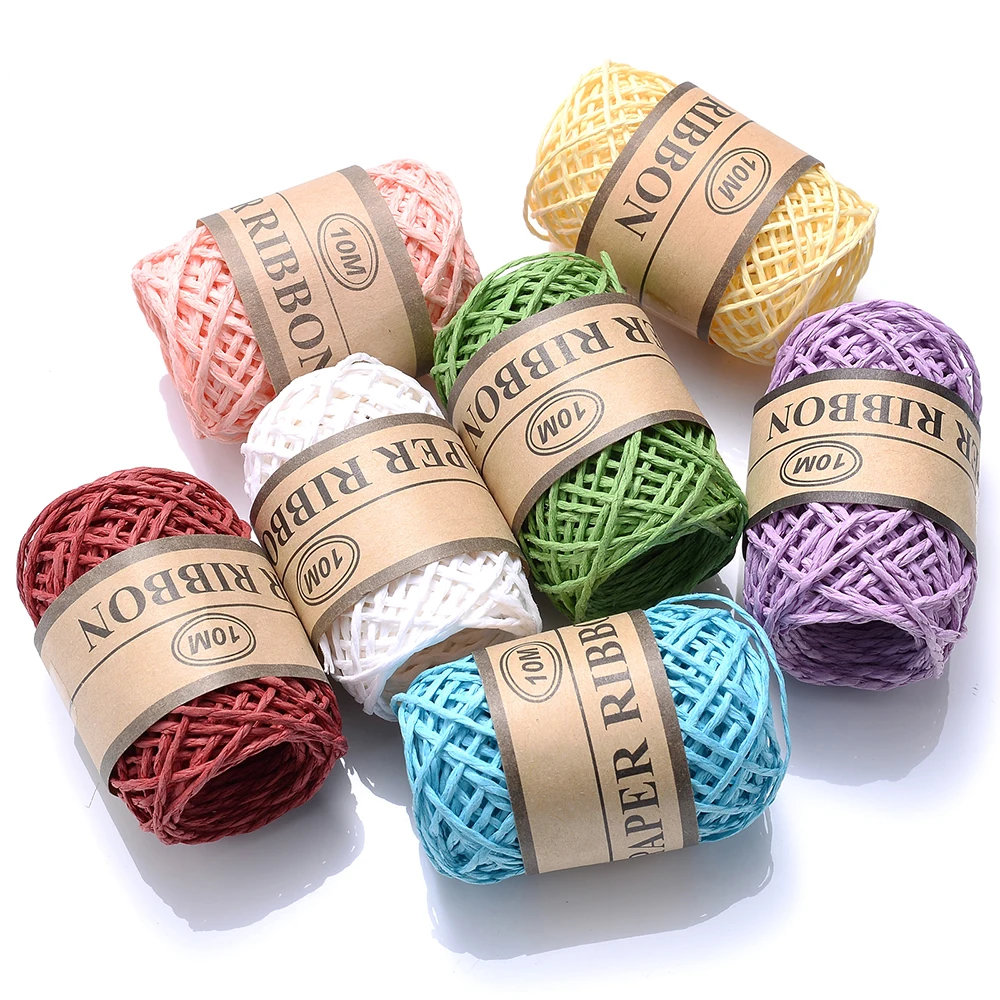 1mm 10M Polyester-Raffia-Papierband 1 Rolle Buntes Kordelband für Geschenkverpackung, DIY-Bastelarbeiten, Hutweberei, Scrapbooking, Partydekoration – Detail 4