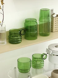 Green Glass Teacup Set for Home Office Use Heat-Resistant Glass Durable with Green Milk Mug Jug with Cup Coffee Mugs