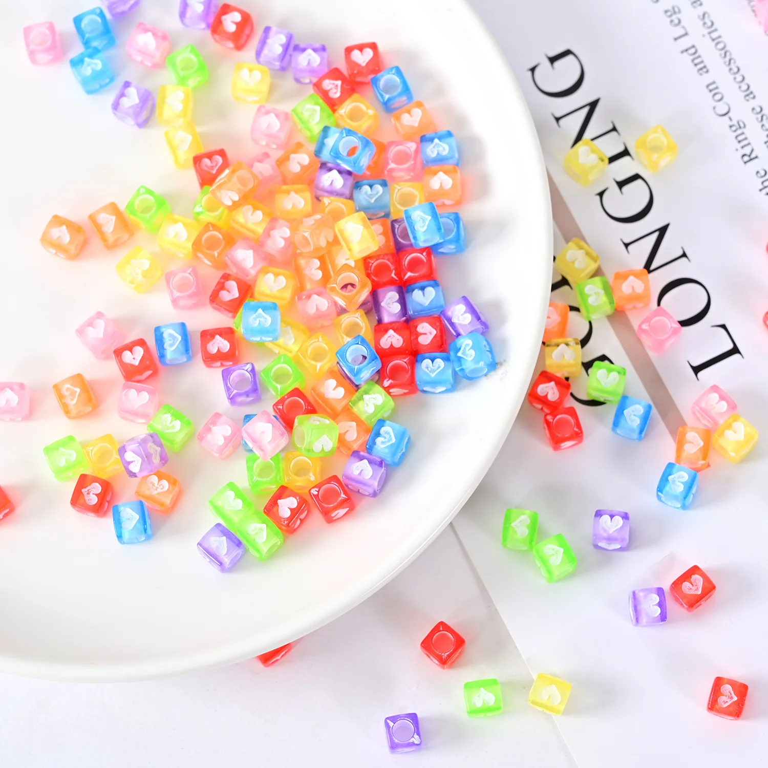 Transparent Beads Colorful Acrylic Square Letter Beads 6mm 2600pcs DIY Homemade Necklace Bracelet Jewelry Accessories Bead Whole