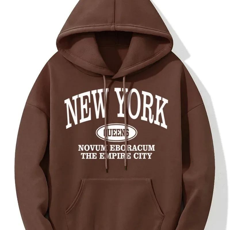 New Fashion Sweater New York Letter Print Kangaroo Pocket Hoodie, Casual Long-sleeved Drawstring Hoodie, Go Out and Wear A Top