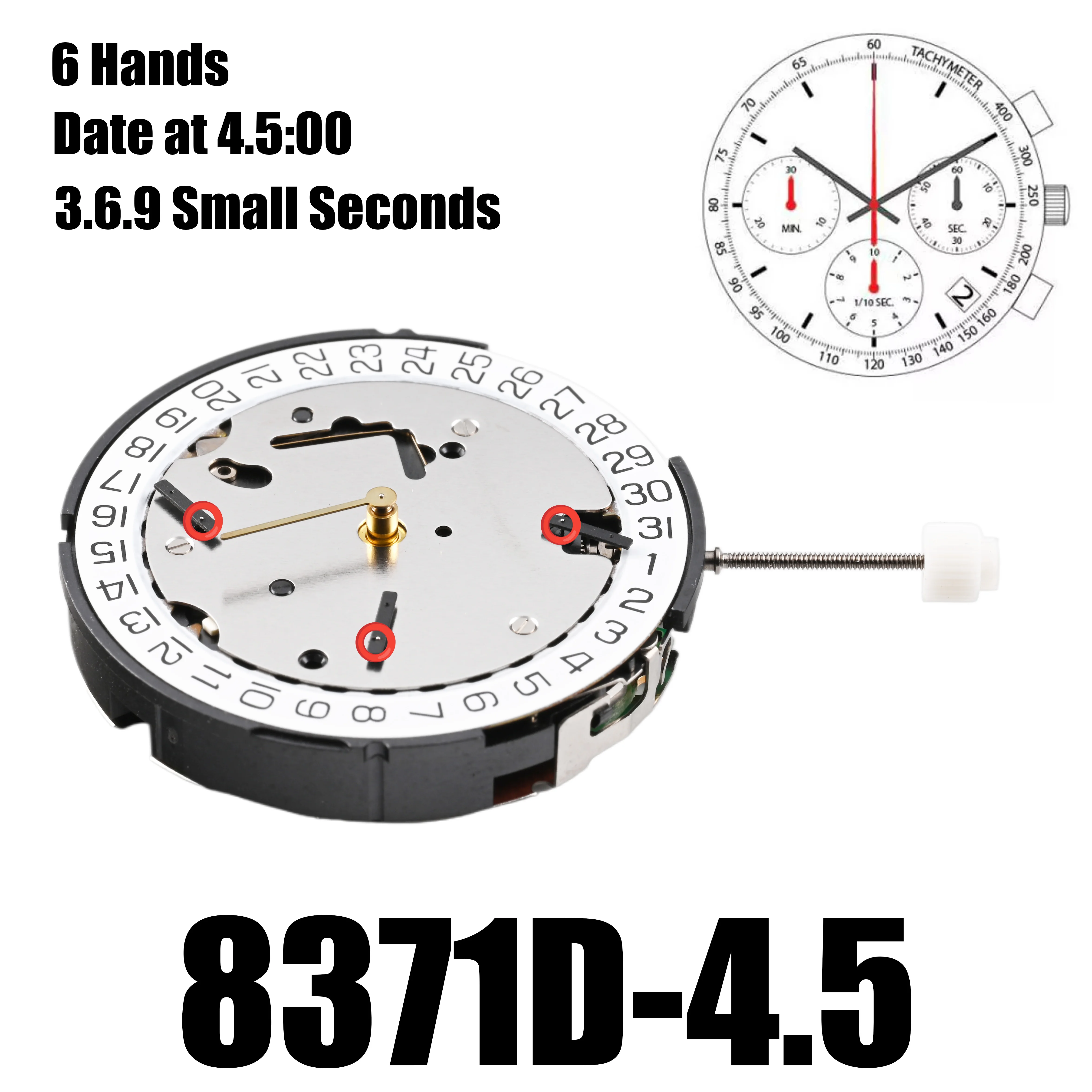 8371D Movement Original ISA 8371D Movement Date At 4.5 Multifunctional 3 Hands White 3.6.9 Small Seconds Sweep Second Movement