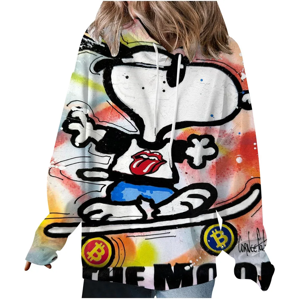 2025 الخريف المرأة هوديي سنوبي ملابس رياضية مطبوعة فضفاضة في الهواء الطلق مباراة كاملة هوديي المرأة الفتيات أفضل الملابس النسائية