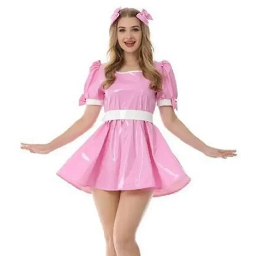 

Sexy Sissy Lockable PVC Gothic Vinyl Mini Dress Maid Cosplay Costume Multicolor Adult Customizable Merry Christmas Theme