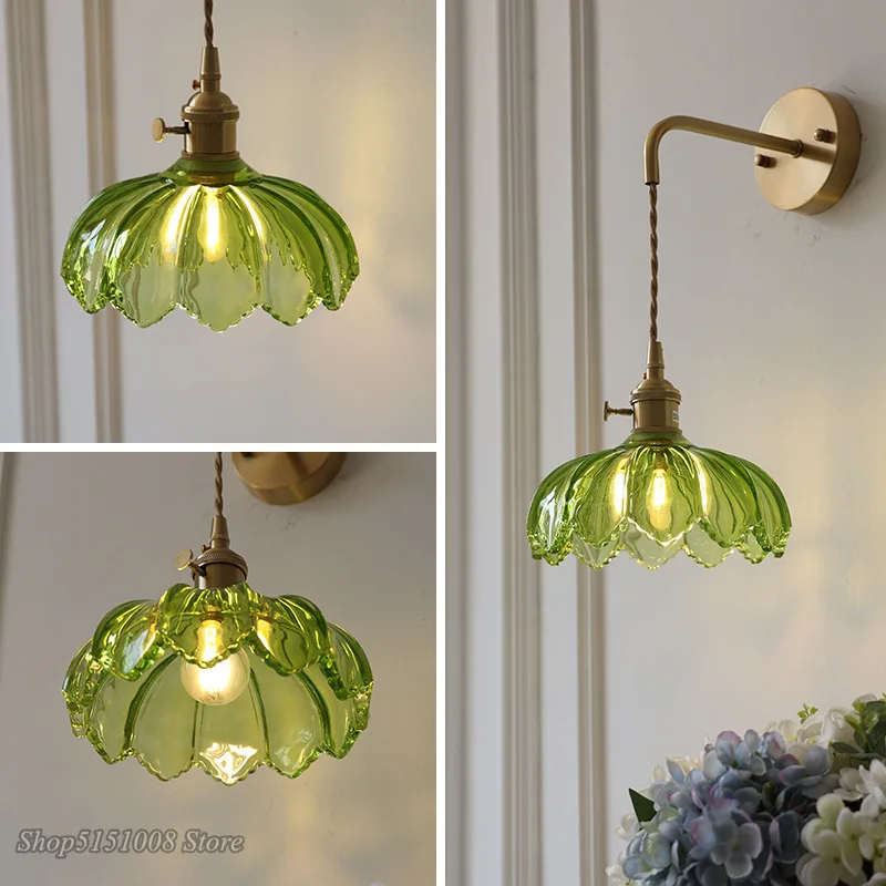 Nordic Green Glass LED Wall Lights Kitchen Bar Living Room E27 Wall lamp Bedroom Bedside Lamp Mirror decor Lighting Fixtures