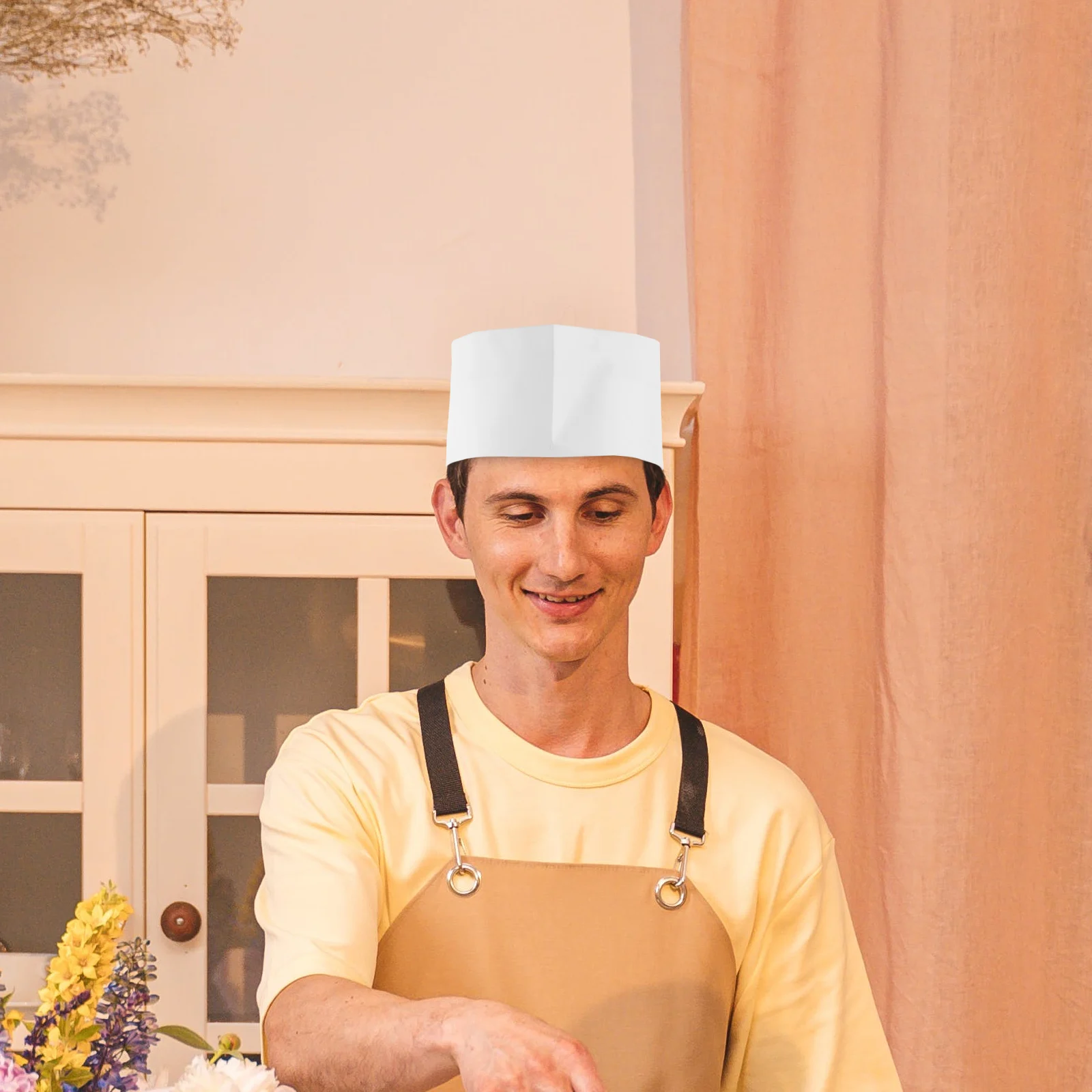 20Pcs Paper Chef Hats Disposable Cooking Caps for Restaurant Kitchen Bakery Food Service Chef Hat Paper Hat Disposable Cook Cap