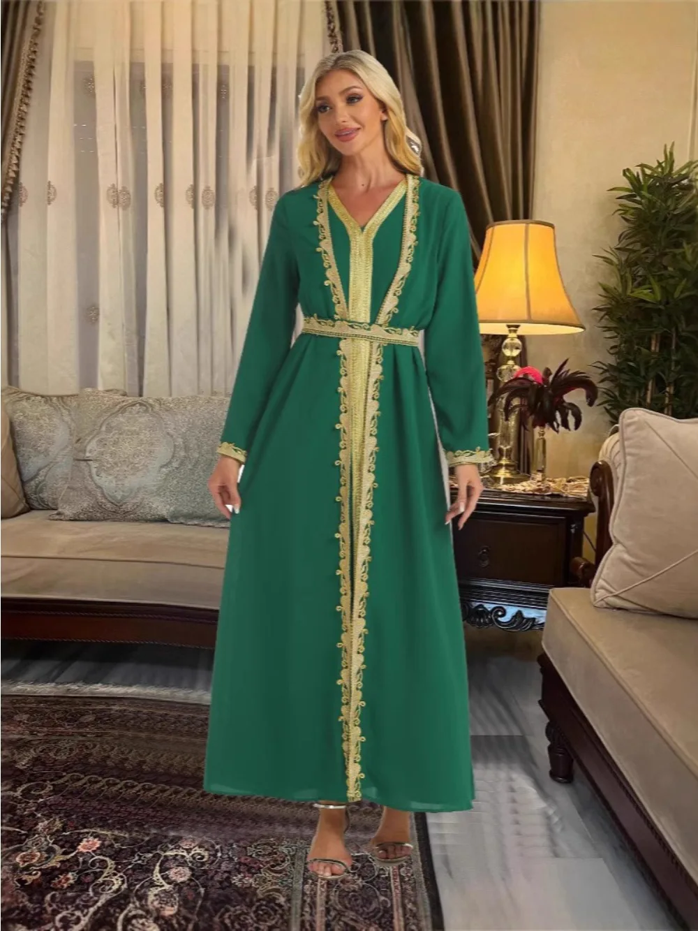 

Ramadan Eid Prayer Abaya 2 Piece Set with Inner Dress Women Lace-up Long Abayas Moroccan Kaftan Djellaba Dubai Party Vestido