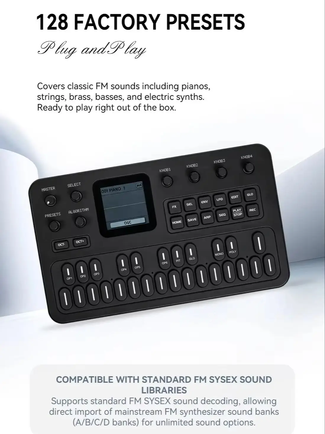 M-vave SK15 Effect Pedal Portable Fm1 Bluetooth Synthesizer 12h Battery 6-Operator Speaker Midi 32-Algorithm 128 Preset Built-In