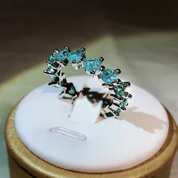 925 silver high-definition jewelry design simulation Paraiba tourmaline ring light luxury color treasure love ring jewelry gift