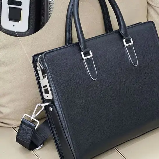 Men's Genuine Leather Briefcase Cross Pattern Large Capacity Laptop Bag Business Minimalist Cowhide Handbag with Premium Feel