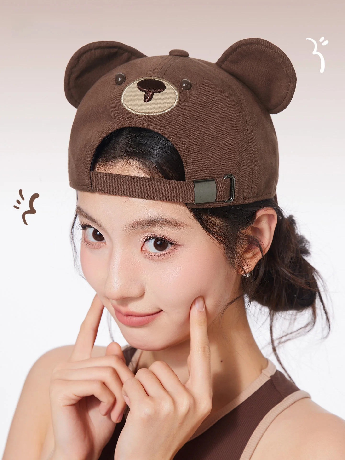 cacuss-春夏コットン野球帽女性のソフトトップ耳漫画アンチエイジング顔痩身かわいい帽子ファッショナブルなヴィンテージ