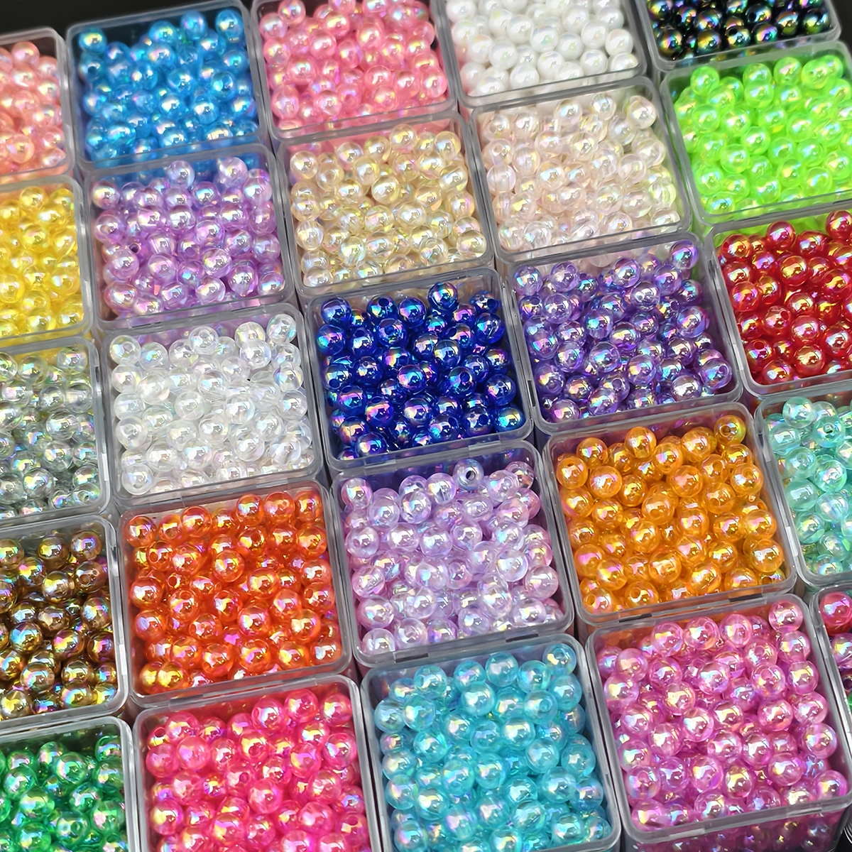 1050 Stück 6mm Zufällig Farblich Gemischte AB-Farben Runde Acrylperlen Set für DIY Herstellung Basteln Armband Halskette – Detail 4