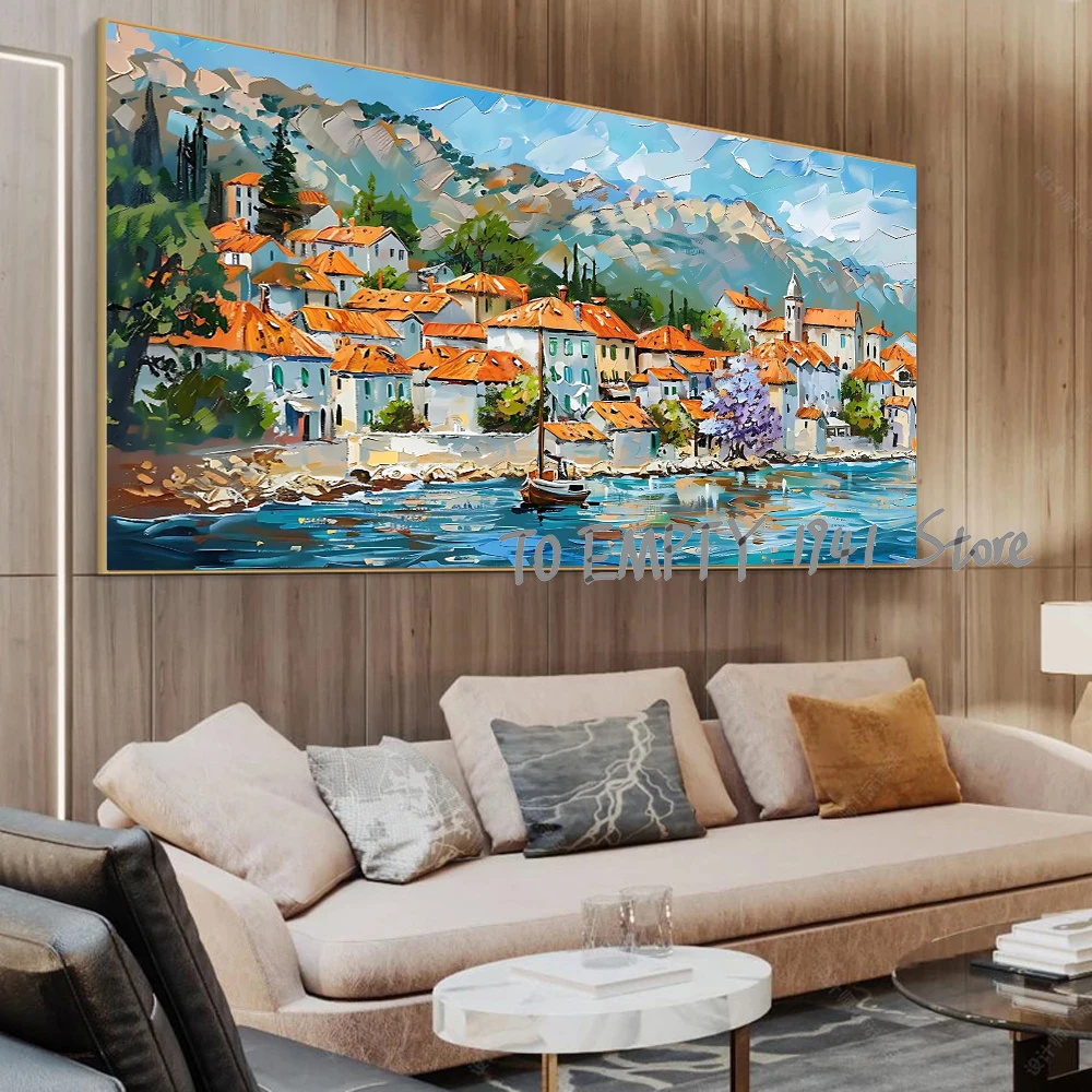 عرض ساحلي للبحر منظر طبيعي جميل ملصق كبير الحجم جدار ديكور سانتوريني ساحلي قماش يطبع جمالي جدار الفن الديكور #4