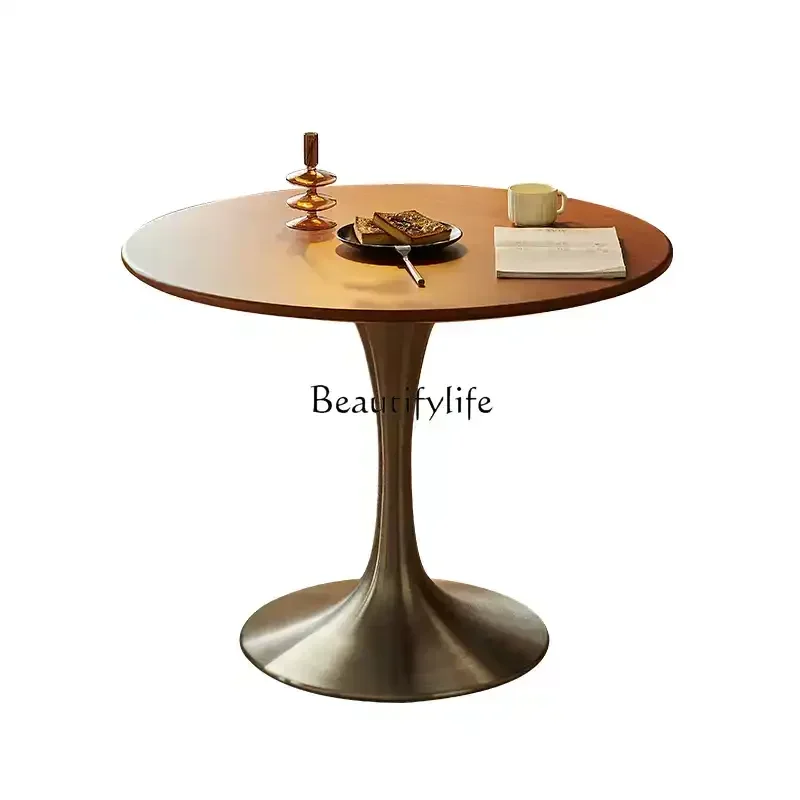 

Medieval style home dining table Nordic retro solid wood small apartment designer tulip light luxury round table