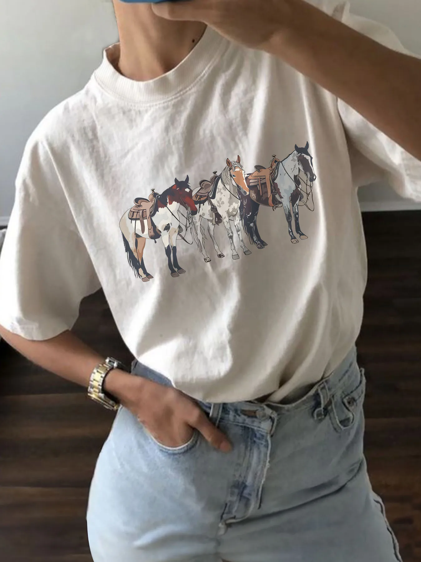 

Horse Print Short-Sleeve Round Neck T-Shirt Short-Sleeve Round Neck T-Shirt