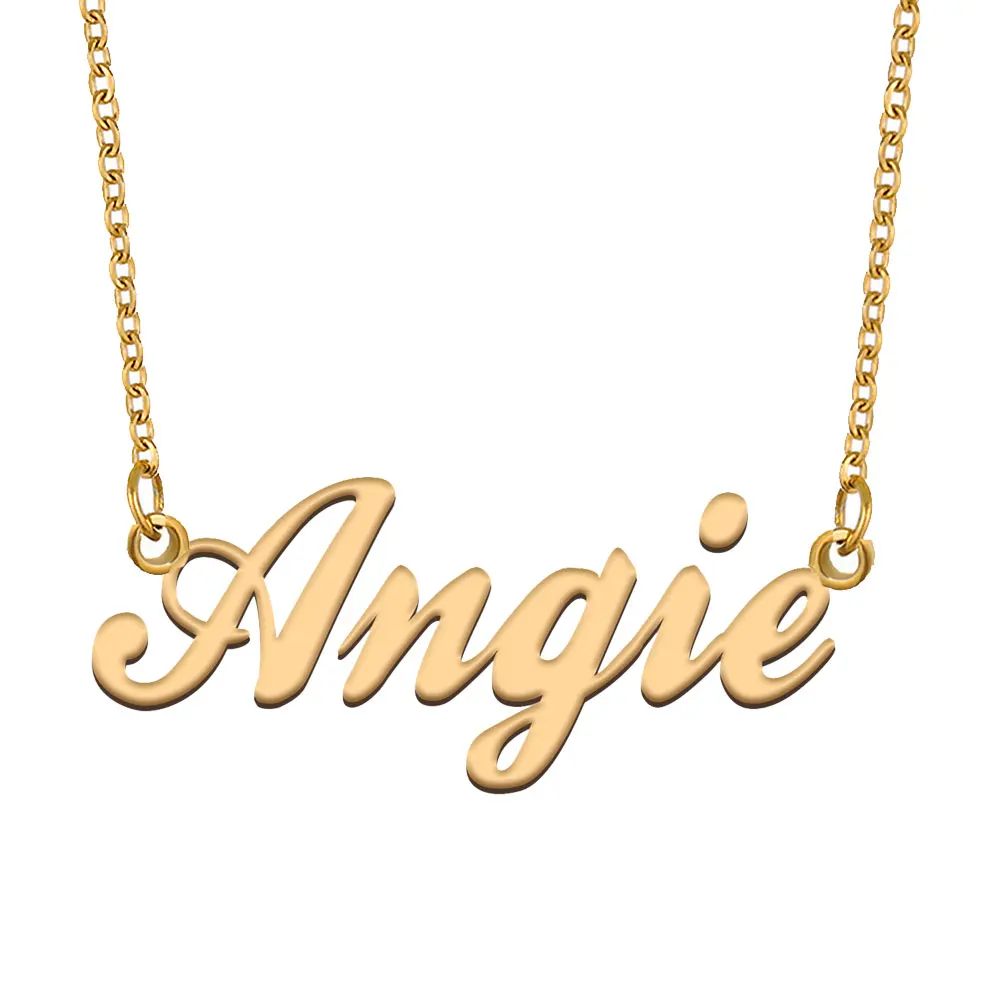 Angie Name Necklace for Women Stainless Steel Jewelry Gold Plated Nameplate Pendant Femme Mothers Girlfriend Gift