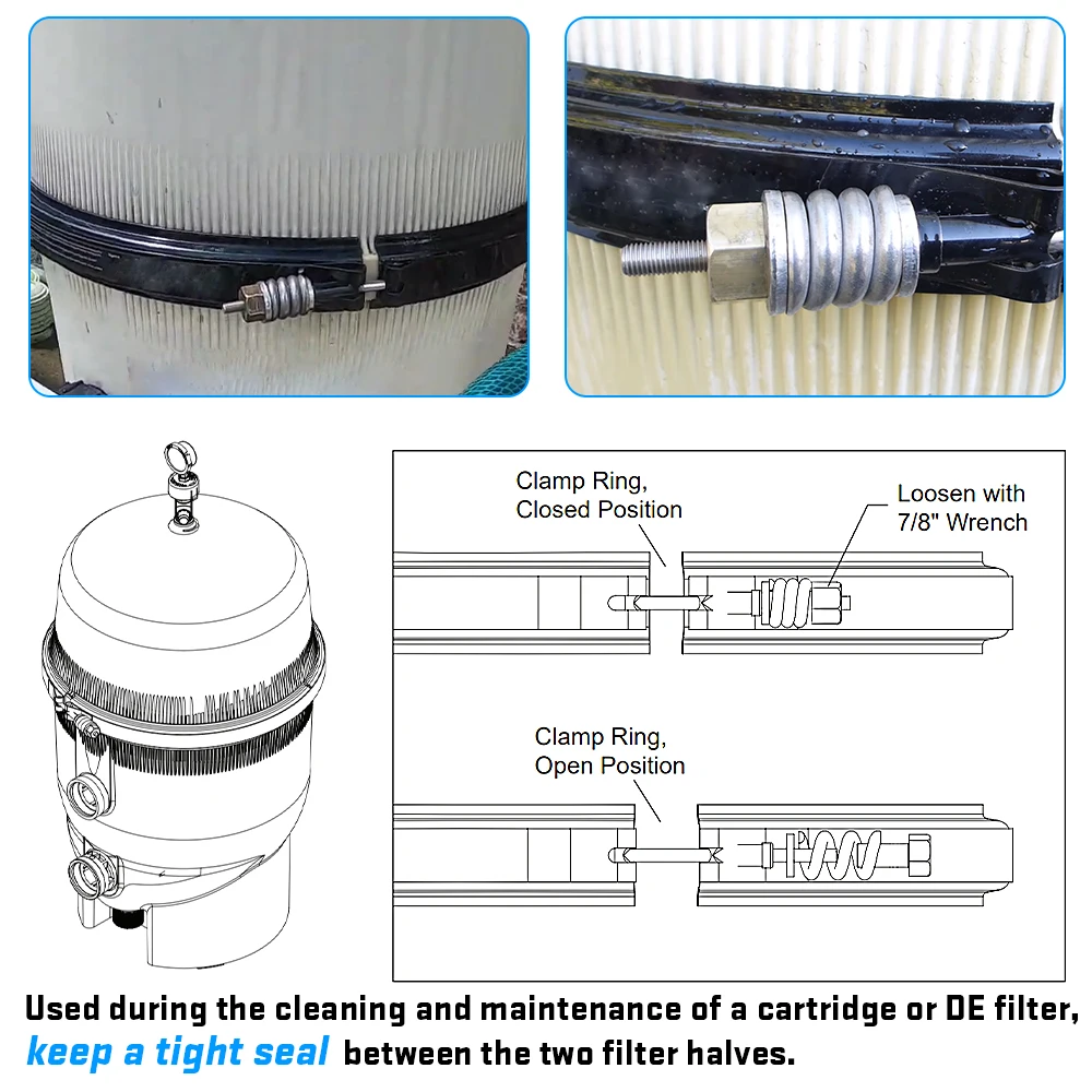 190003 Tension Control Clamp Kit Replacement for Pentair Pool and Spa Filter Tension Clamp Washer & Spring Barrel Nut Assembly