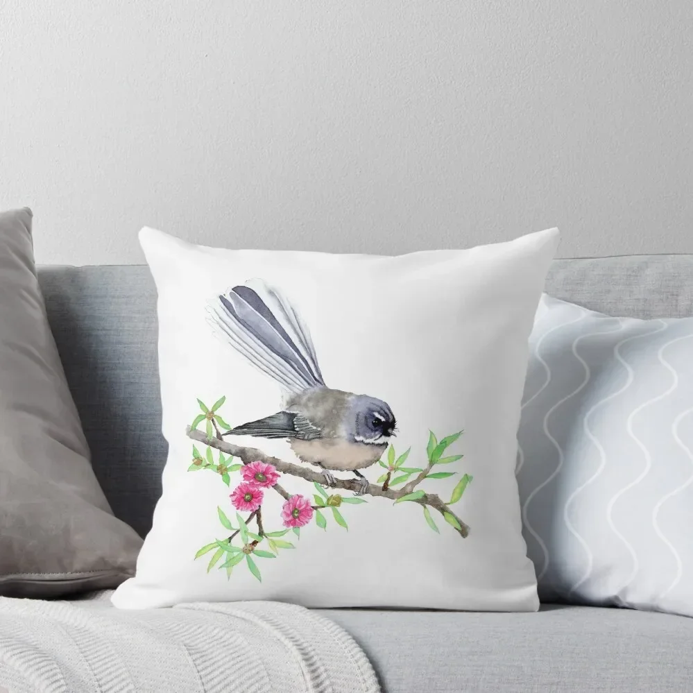 

New Zealand Fantail on Manuka Throw Pillow Pillowcases For Pillows Pillow Decor Sofa Cushions Sofa Cushion pillow