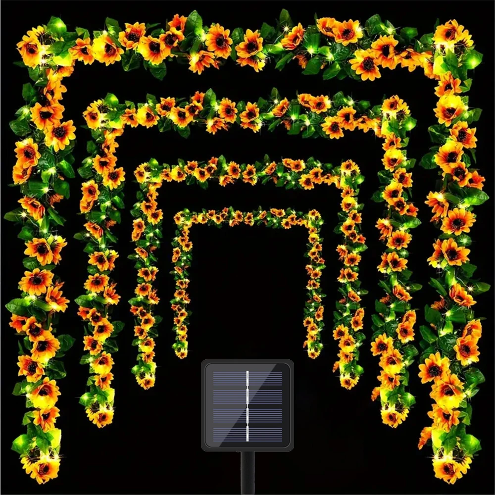 

2/5/10m Solar Artificial Leaf Flower Light Garland Christmas Decoration Outdoor Room Curtain Lamp for Wedding Party Garden