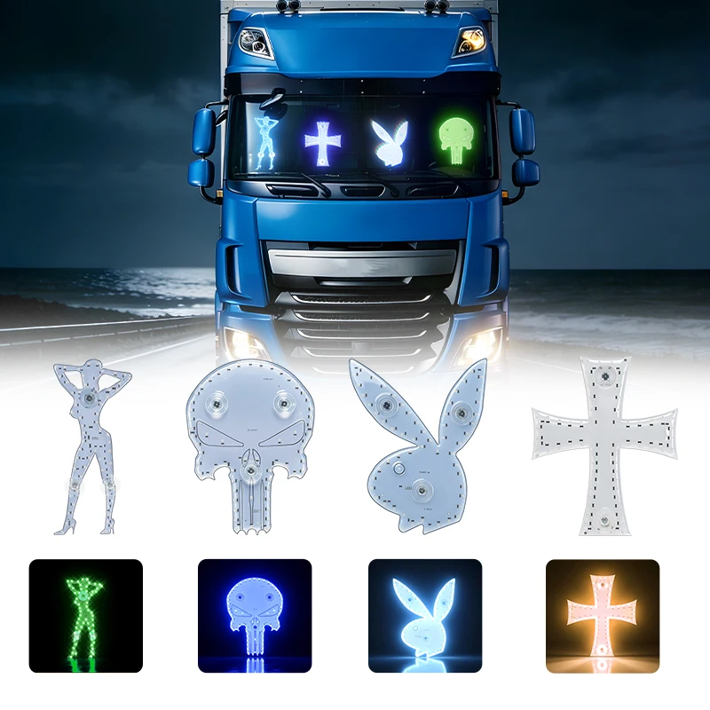 

CF 1 Pair Funny LED Car Windshield Light Trucker Ambient Decorative Lamp Skull Cross Bunny Pattern Interior Accessories