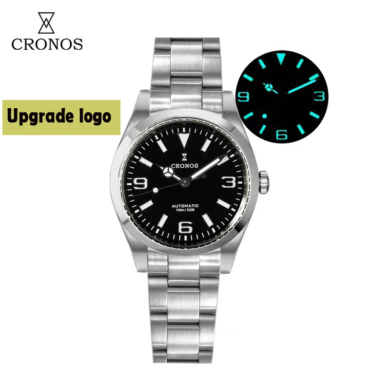 Cronos EX mechaniczny męski zegarek 36mm PT5000 SW200 automatyczna bransoletka ze szkła szafirowego 10ATM L6032