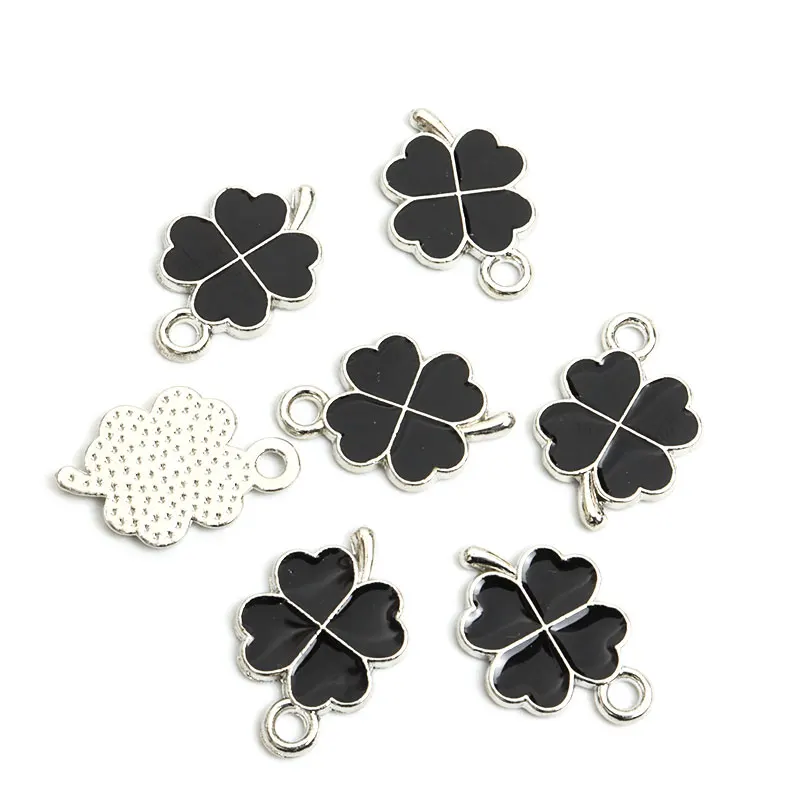 Lucky Four Leaf Clover Charms Silver Color Enamel Pendant DIY Making Necklace Earring Handmade Finding Jewelry Craft Accessories