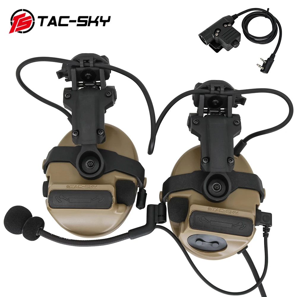 TS TAC-SKY COMTAC III Tactical Headset Tactical PTT Adapter U94 PTT and Helmet ARC Track Stand Version and Detachable Headband