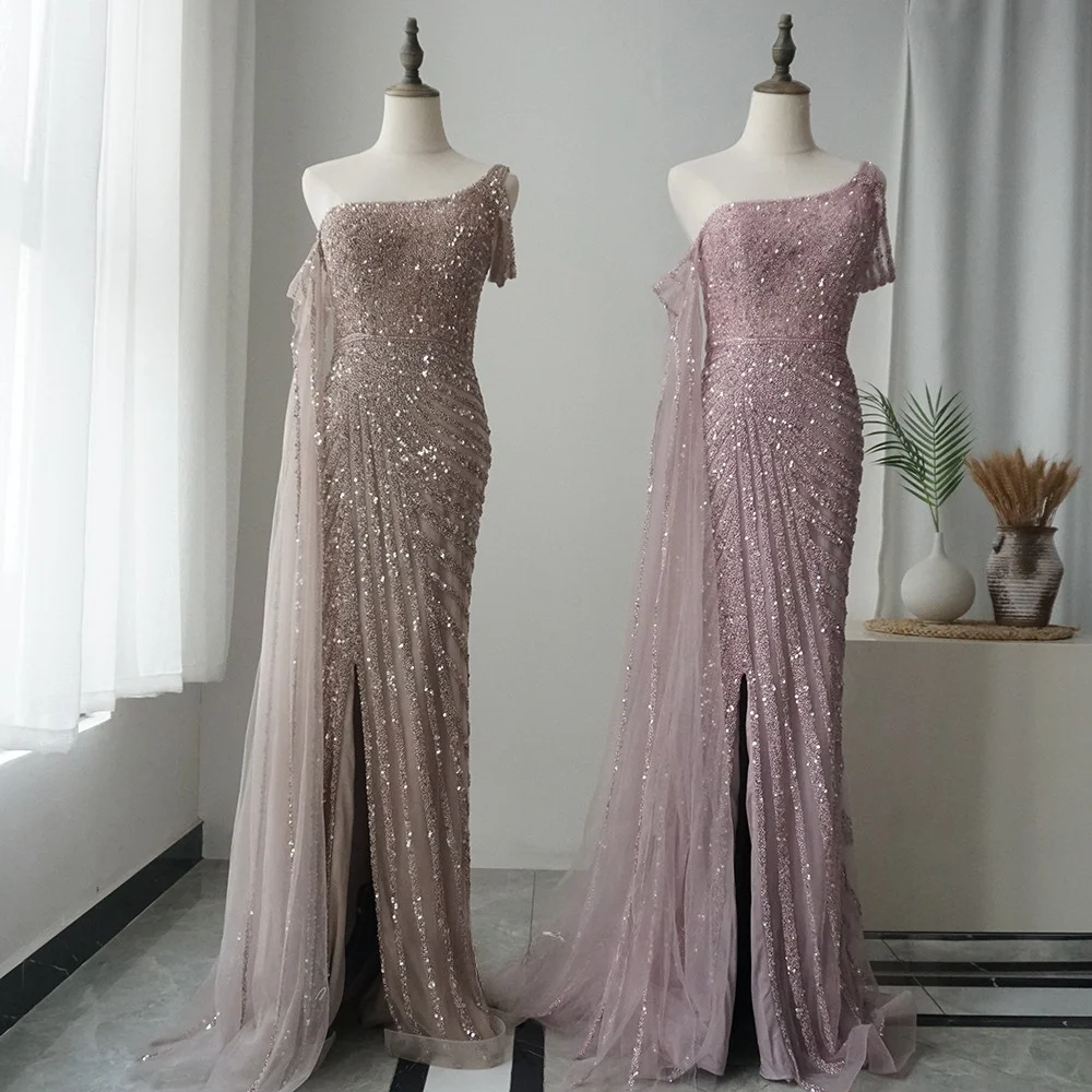 Vestidos sereia rosa de um ombro para mulheres, vestidos elegantes, manga de capa frisada, melhor preço, festa, venda quente, 2023, 2023