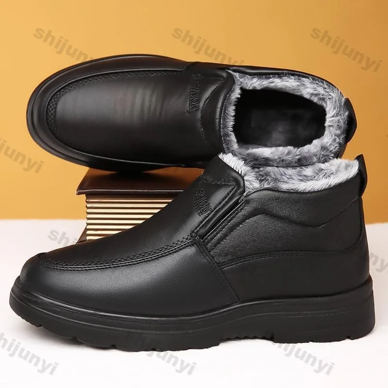 Winter men\'s ankle boots plush warm anti slip waterproof cotton shoes comfortable lightweight   outdoor indoor men shoes zapatos