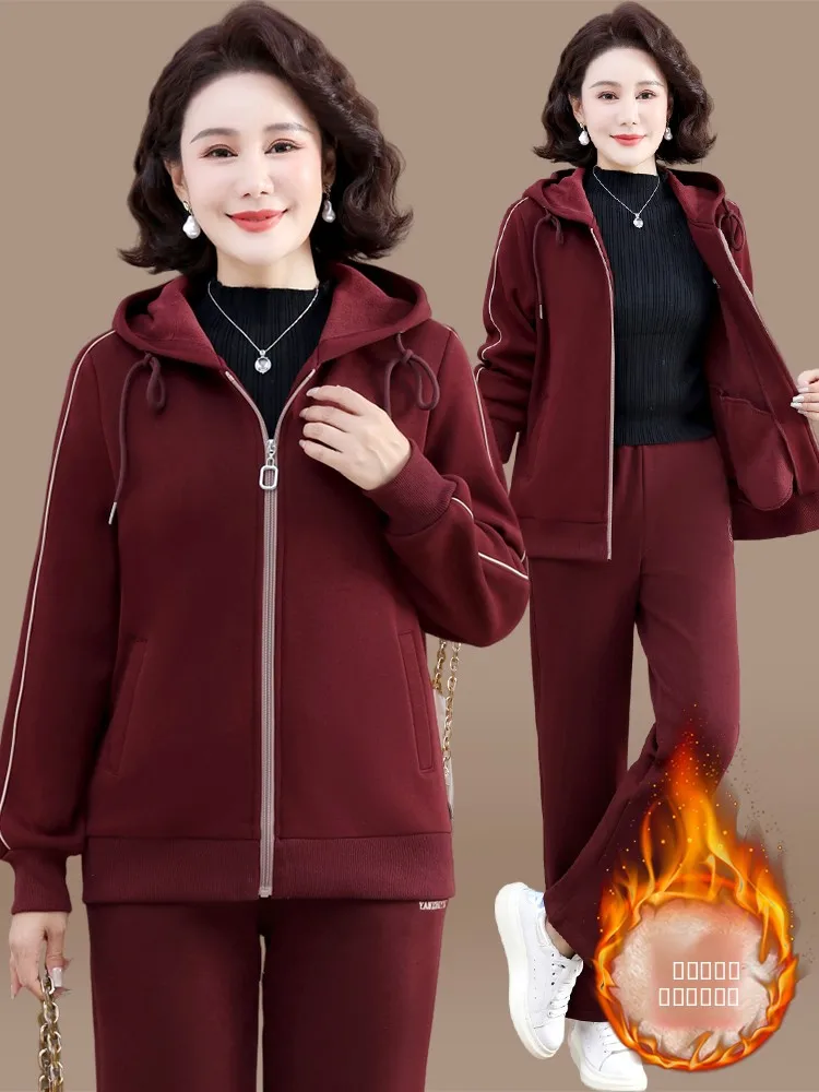 

Thiened Fce Women's Sportswear Set Large Size Top And Bot for Middle-Aged And ly Autumn Winter Casual Faion