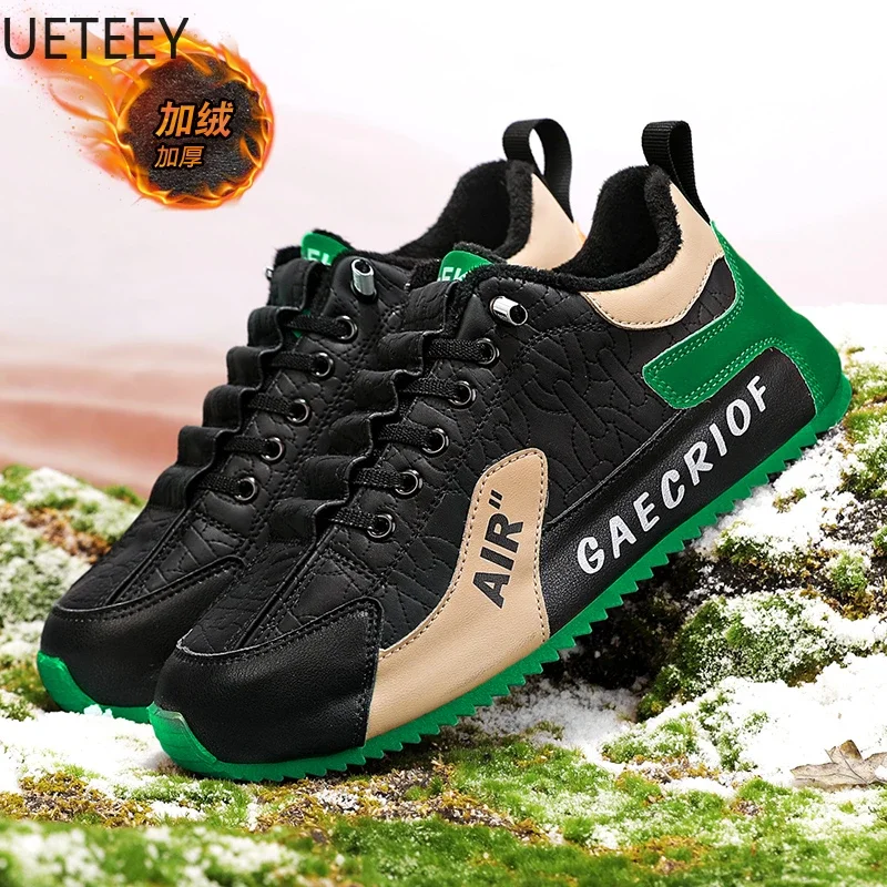 UETEEY-zapatillas de deporte de terciopelo para hombre, calzado deportivo de marca gruesa, suave y cómodo, ligero, estilo británico, novedad