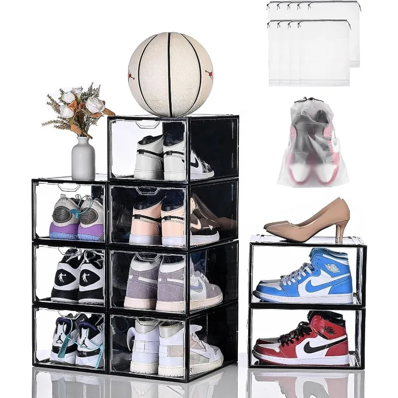 

Shoe Storage Boxes Clear Stackable, 9 Packs Shoe Organizer for Closet, Strong and Sturdy Fit Up to Maximum Size of US12