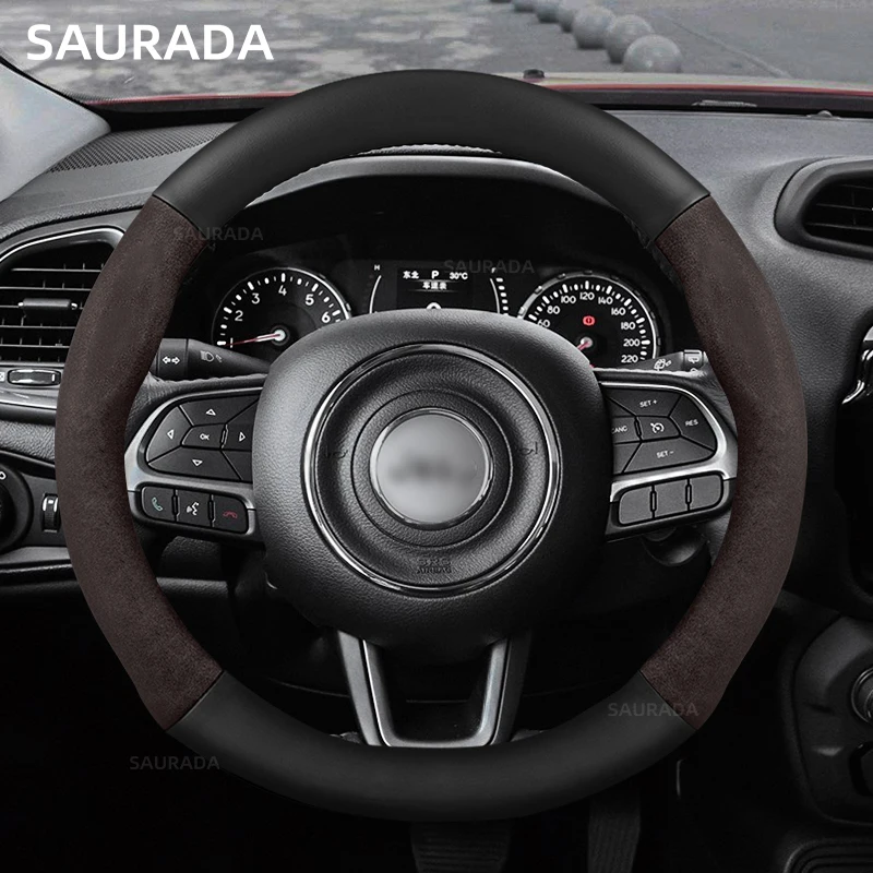 15incn 38cm For Jeep Wrangler Grand Cherokee Renegade Compass Gladiator Liberty Wagoneer Car Suede Steering Wheel Cover Non-Slip