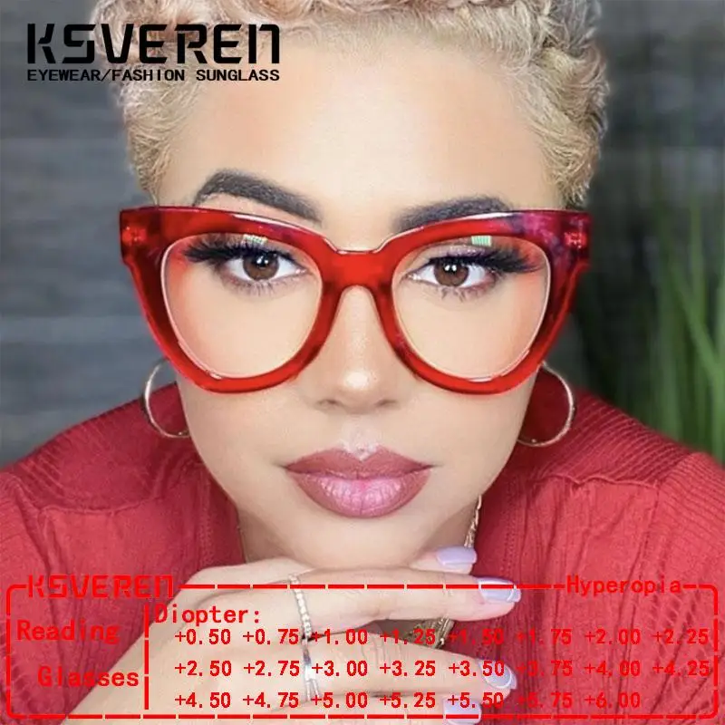 

KSVEREN Women's Classic Blue Light Blocking Cat Eye Reading Glasses Prescription Optical Presbyopia Readers