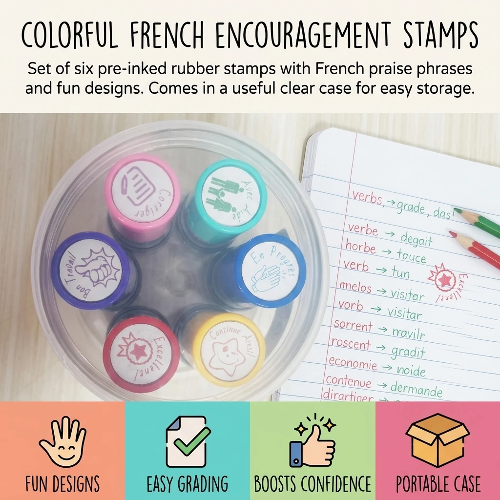 Colorful Teacher Stamps Set French Language Grading Tool for Classroom Kindergarten Reward Motivation ABS Self Inking Stamp
