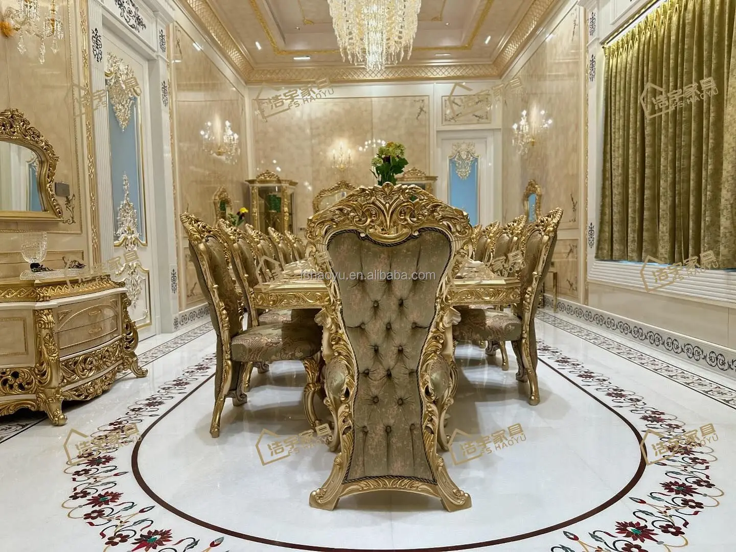High-end high-quality French design solid wood royal dining room furniture European wooden luxury dining table