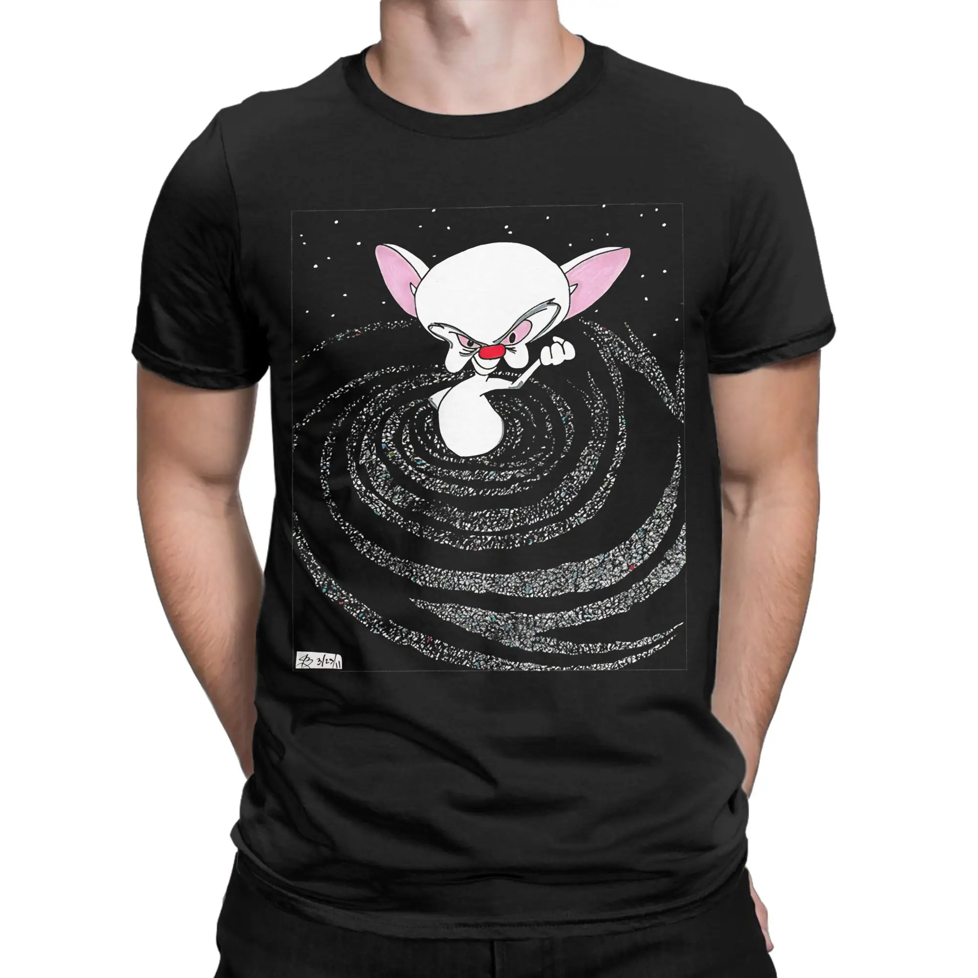 Brain takes over the Galaxy Classic Pinky and the Brain Novelty Graphic 100% Cotton T-Shirt Tees Tops For Men