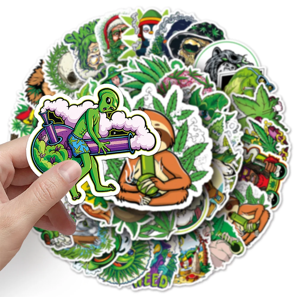 10/30/50PCS Leaves Weed Smoking Cool Stickers for Kids Toys Waterproof Graffiti Motorcycle Phone Car Funny Characters Sticker