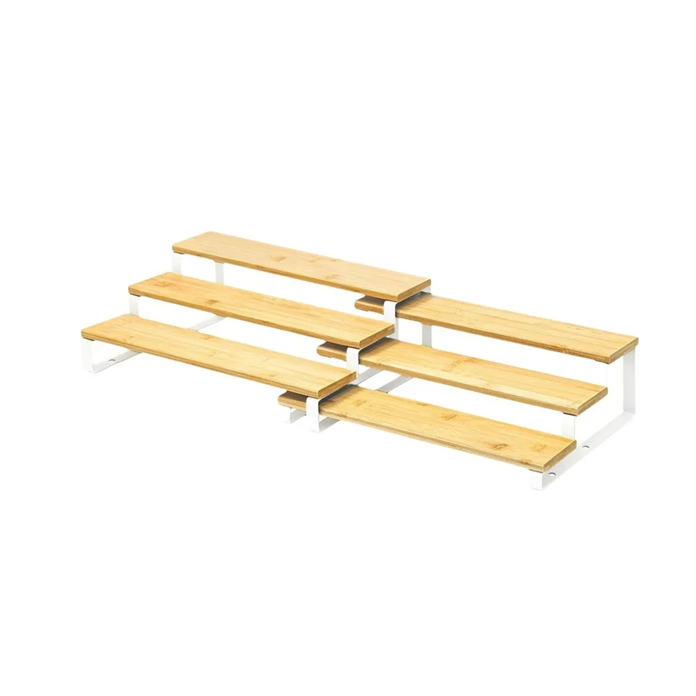 Bamboo 3 Tier Spice Rack Large Capacity Space Saving Expandable Step Storage Rack Detachable Spice Condiment Shelf Cabinet