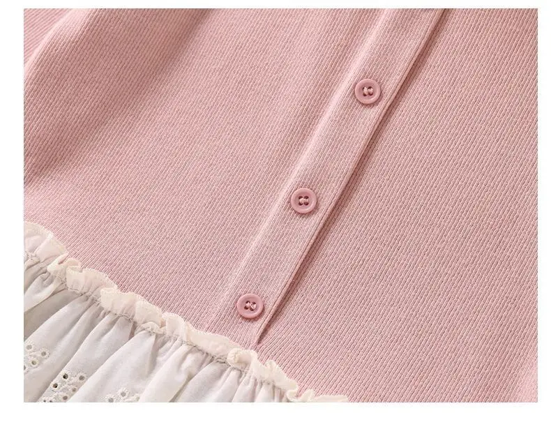 Herbst Neuheiten Mädchen T-Shirts mit Knöpfen Spitzen-Patchwork Langarm-Blusen Bequeme Oberteile für Kinder Mädchenkleidung – Detail 20