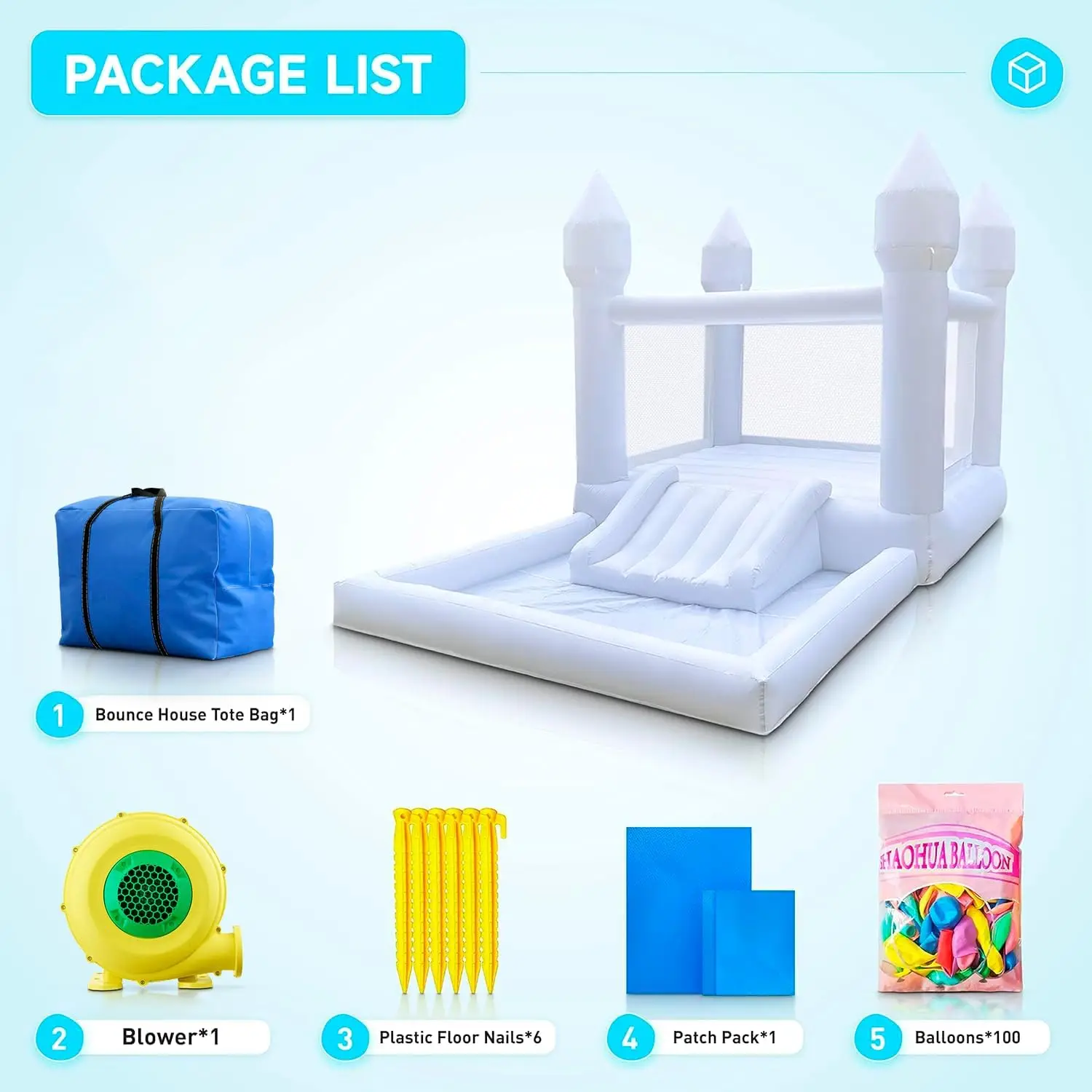 

Inflatable White Bounce House for Kids with UL Blower-Portable, Ball Pool and Jump Space (Oxford material-13' L X 8' W X 8' H)