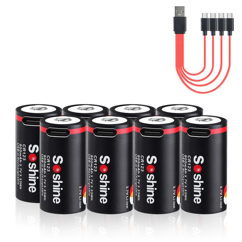 Soshine USB 16340 900mah Rechargeable Battery 3.7V CR123 RCR123 Lithium Battery 100% Original Batteries for Camera Flashlight