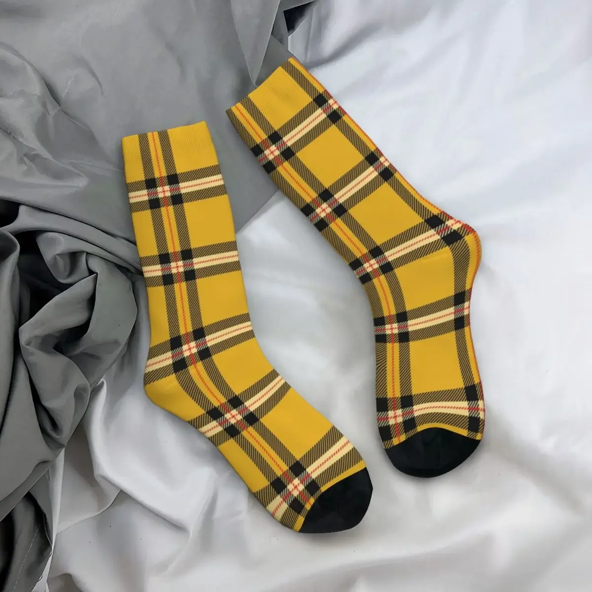 Yellow Tartan Socks Men\'s Women\'s Polyester Funny Happy Socks Harajuku Spring Summer Autumn Winter Socks Gifts