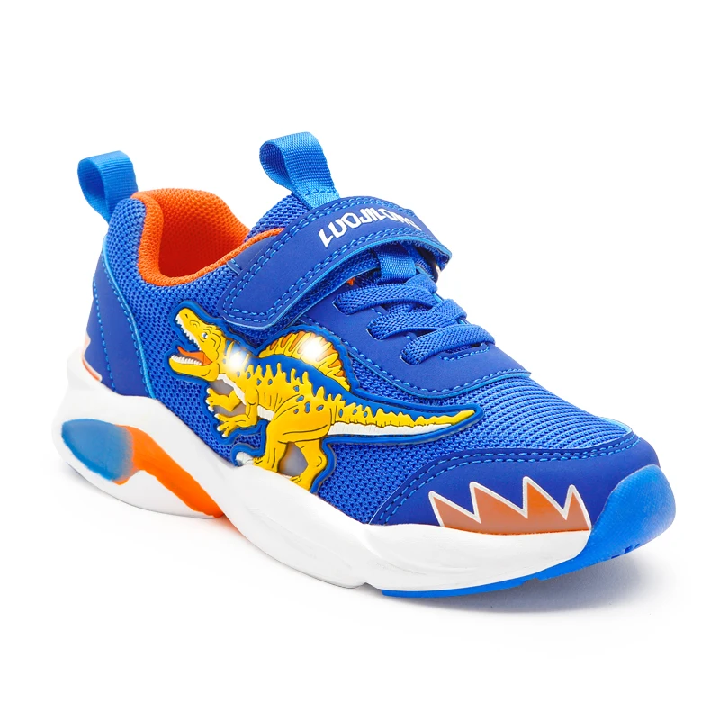 EXDINO Children LED Dinosaur Mesh Autumn Light Up Training Shoes Little Boy Spinosaurus Kids Flashing Sports Sneakers Breathable