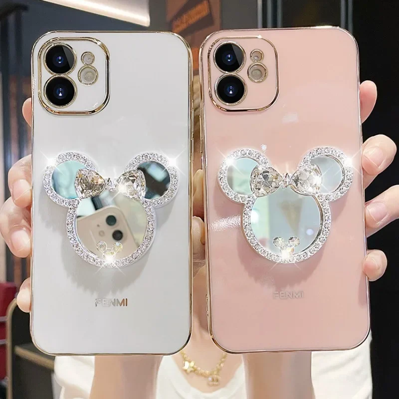 حافظة هاتف ديزني ميني ماوس ميرور لهاتف آيفون ، فاشن أنيمي كارتوني ، لطيف ، للنساء ، 14 ، 11 ، 13 ، 12 برو ماكس ، XR ، XS ، 7 ، 8 Plus ، SE