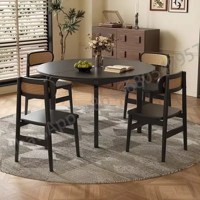 Mid-Century Retro Oval Solid Wood Folding Dining Table Set, Extendable Dining Table and Chairs for Small view 5