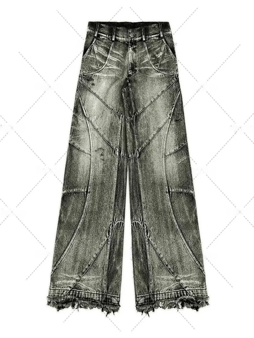 

Мужские прямые джинсы с завышенной талией в стиле ретро, готические уличные повседневные длинные брюки со средней талией на молнии, классические японские брюки