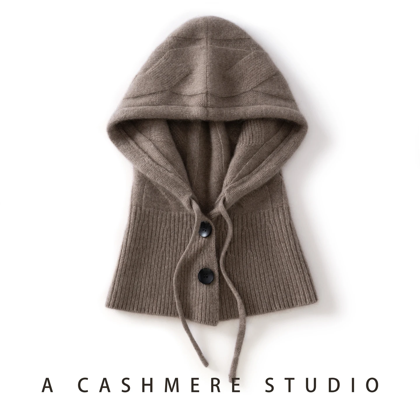 100%Natural Cashmere Balaclava Hat For Women Casual Winter Knitted Hats Outdoor Button-up Neck Hooded Scarf Warm Beanies Caps