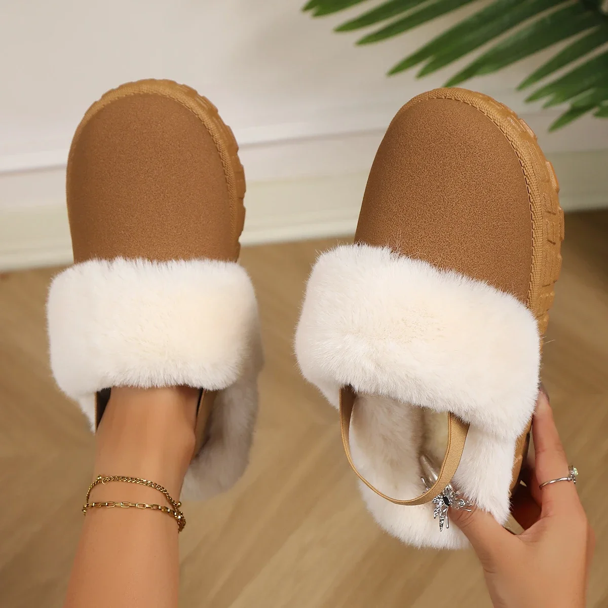

Women Indoor Fluffy Slippers Thick Sole Winter Warm Shoes Couples Fur Keep Warm Comfortable Shallow Slippers Women Slides Women