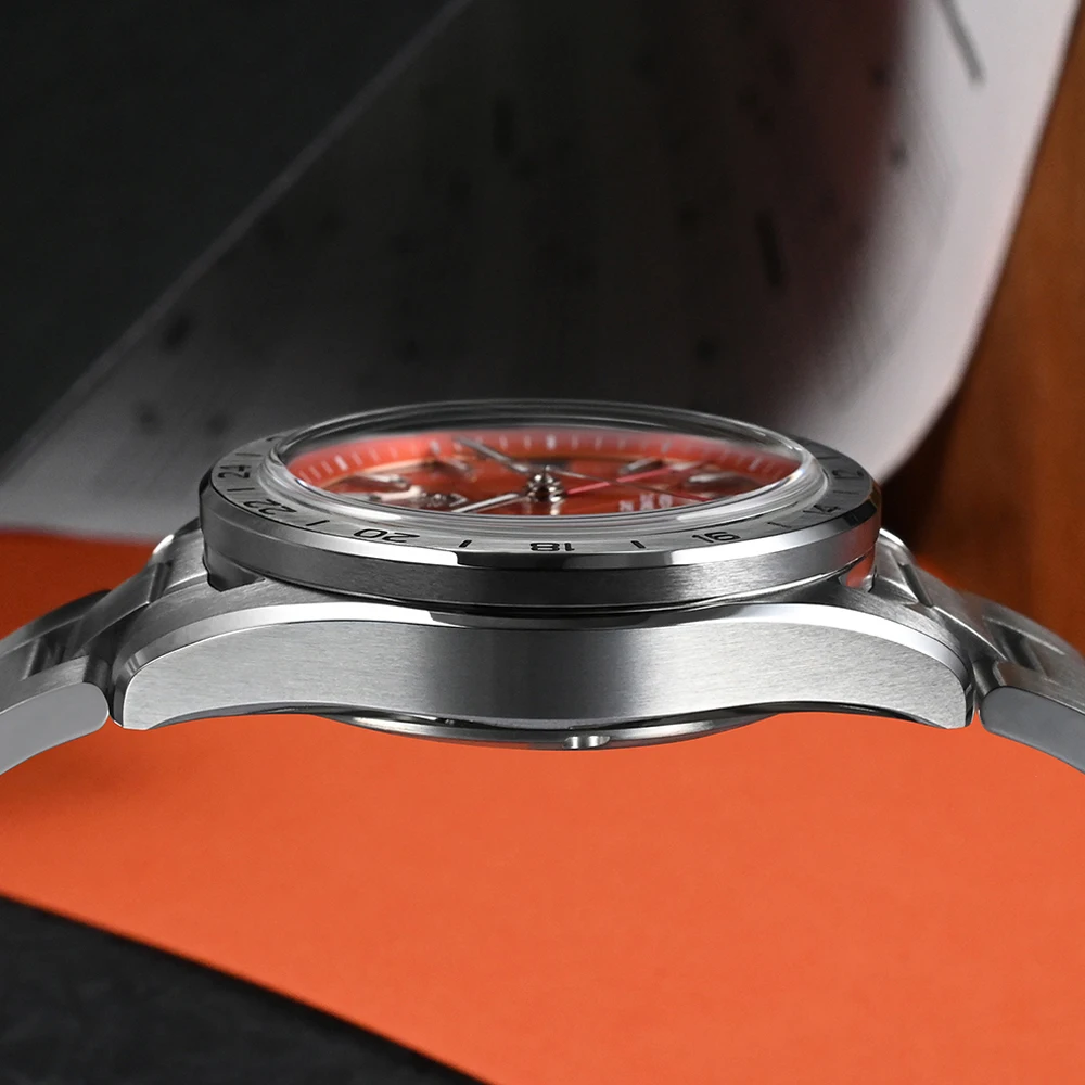 San Martin 39Mm Jam Tangan Pria Batu Giok Hijau Batu Akik Merah Batu Permata Mineral Langka NH34 GMT Jam Tangan Mekanis Otomatis Safir SN0129