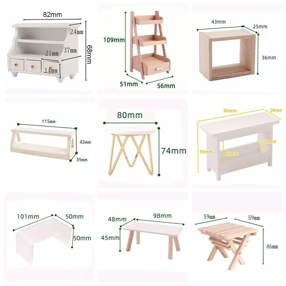 1:12 Scale Dollhouse Furniture Miniature Teatable Scenery Model Wood Stool Flower Rack Dolls Accessories Photography Props